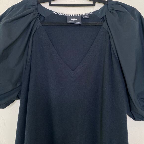 Maeve by Anthropologie Black Annika Knit Puff Sleeve Dress Large - Picture 3 of 11